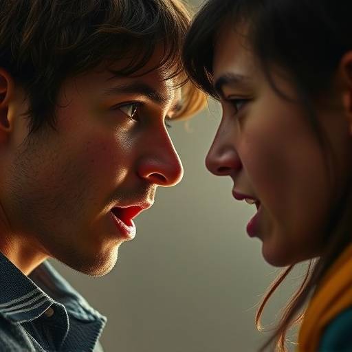 Close-up van een student die met passie een dramatische dialoog voert.