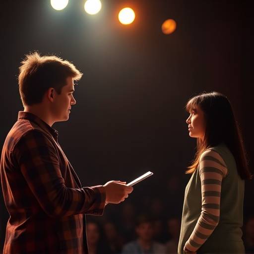Een docent die aanwijzingen geeft aan een student voor een podiumoptreden.