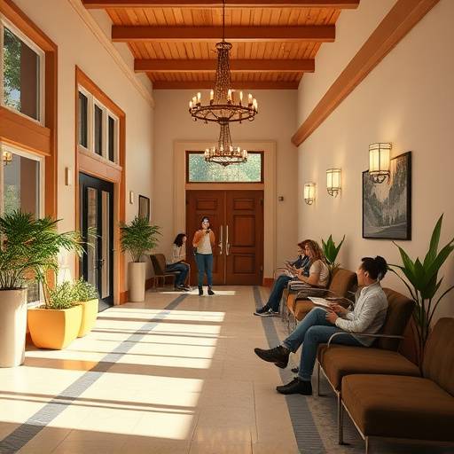 Een foto van een comfortabele foyer met zitjes, waar studenten en bezoekers kunnen ontspannen en samenkomen.
