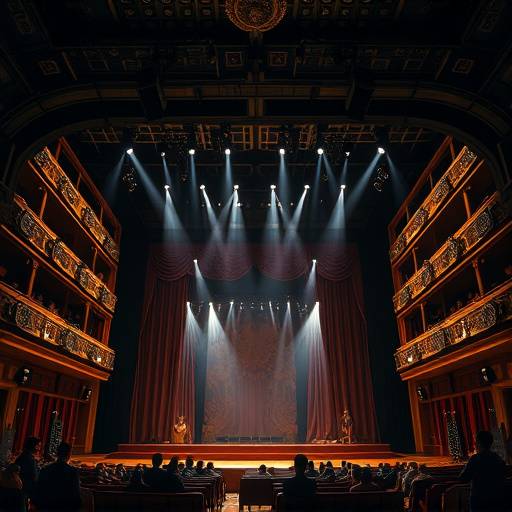 Een professionele theaterproductie met geavanceerde belichting en decor.