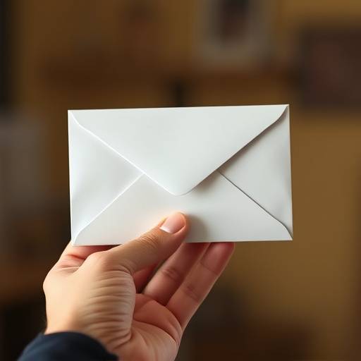 Illustratie van een hand die een envelop vasthoudt, symbool voor feedback.