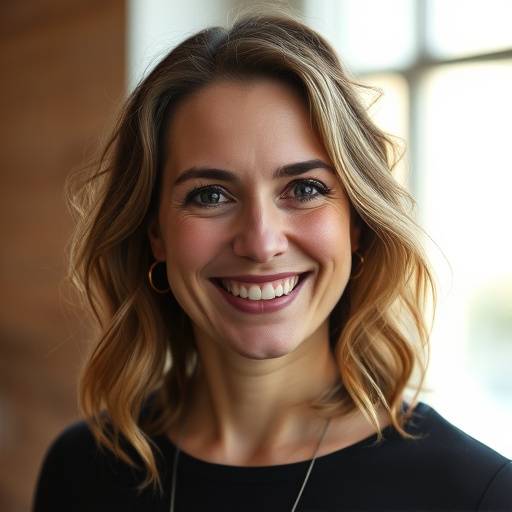 Portret van Elara van Dijk, directeur en docent acteren, met een warme, inspirerende glimlach.